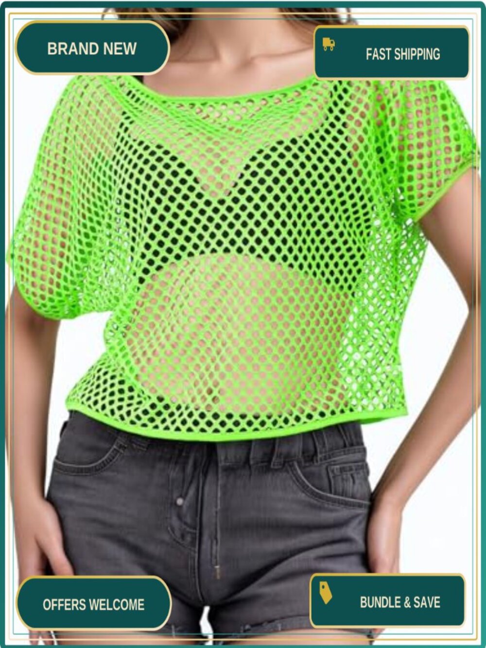 80s Neon Fishnet Off-Shoulder Top Retro Party Dance Shirt